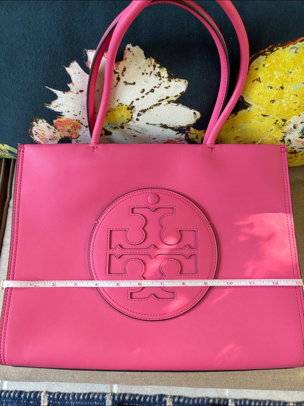 Tory Burch Pink Leather Logo Tote - Picture 7 of 8